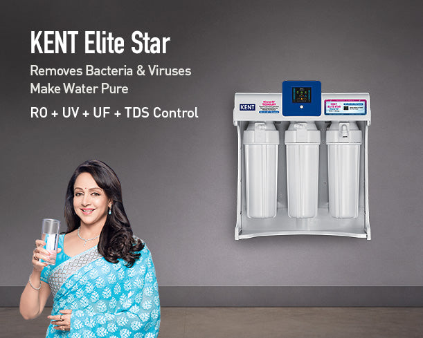 Kent Elite Star commercial RO water purifier with sleek design and multiple filters for clean drinking water.