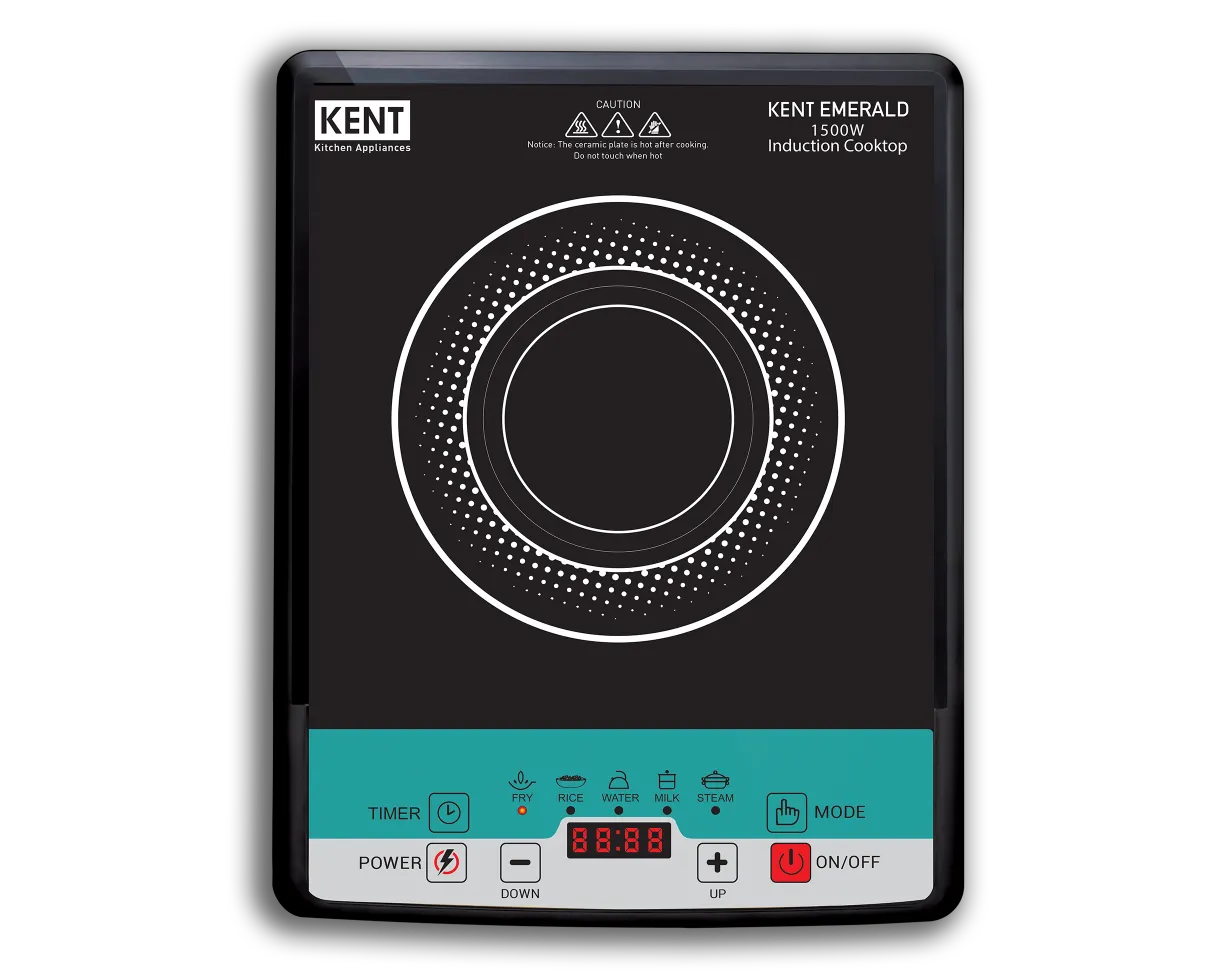 Kent Emerald induction cooktop with sleek black surface and control panel, designed for efficient cooking.
