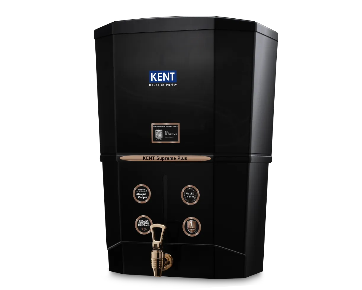 Kent Supreme Plus water purifier from Kent RO Systems with sleek design and multiple filtration stages.