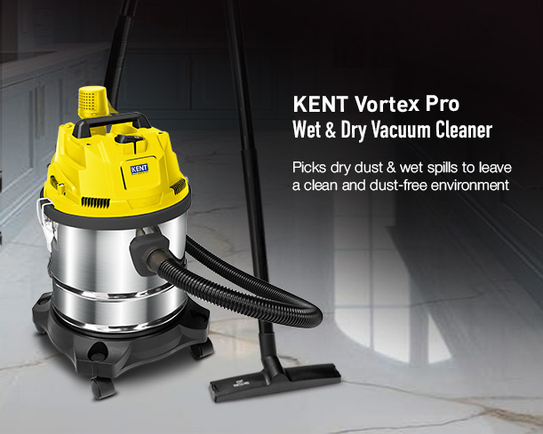 Kent Vortex Pro Wet and Dry Vacuum Cleaner by Kent RO Systems, showing a versatile vacuum with wet and dry cleaning capabilities.