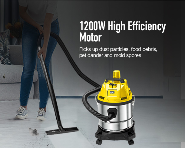 Kent Vortex Pro Wet & Dry Vacuum Cleaner showing a sleek, versatile vacuum with attachments for cleaning wet and dry messes.
