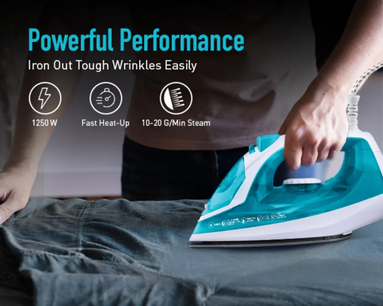 Kent Glide 1250W Steam Iron with ergonomic handle and stainless steel soleplate for smooth, efficient ironing.