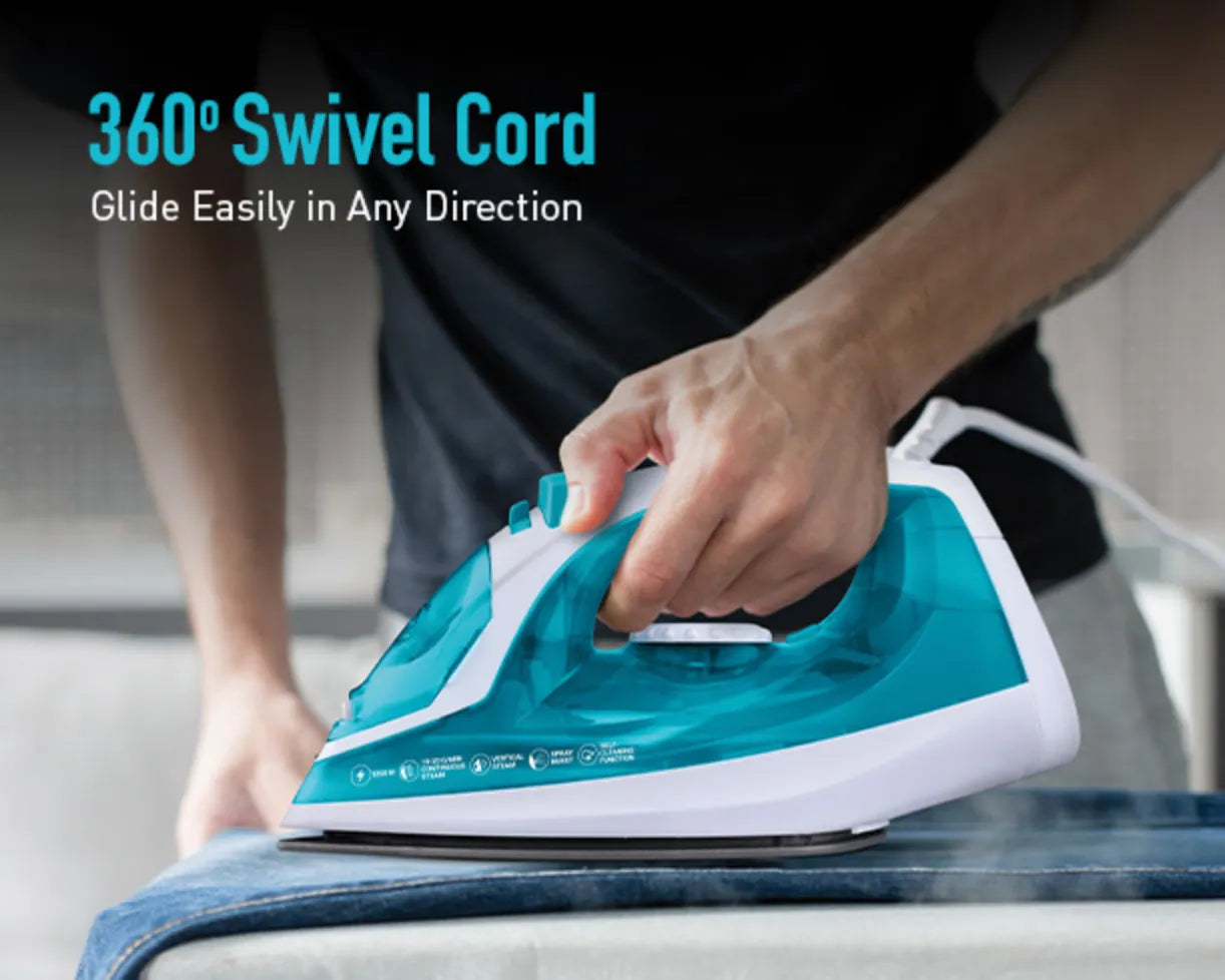 Kent Glide 1250 W steam iron with a sleek design, featuring a ceramic soleplate and ergonomic handle for easy ironing.