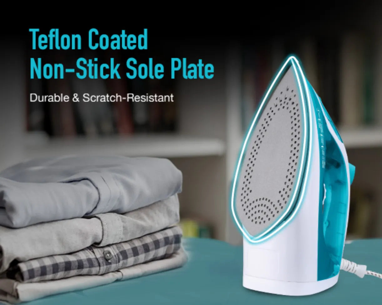 Kent Glide 1250 W steam iron with a sleek design, featuring a stainless steel soleplate and ergonomic handle for easy ironing.