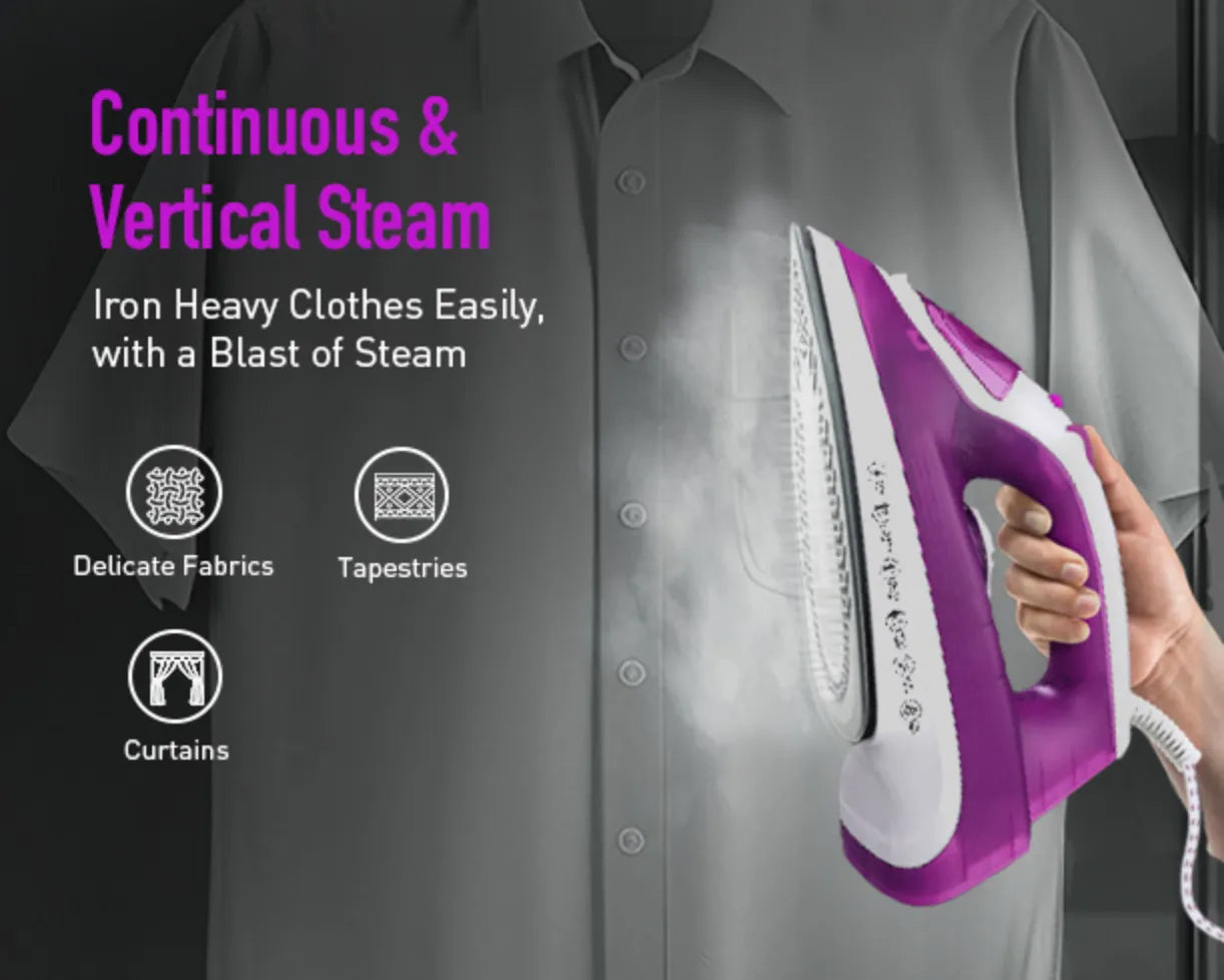 Kent Luxe 2000 W Steam Iron with stainless steel soleplate, ergonomic handle, and adjustable temperature control.