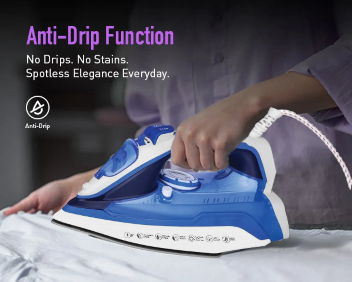 Kent Luxe 2200W steam iron with a sleek design, ceramic soleplate, and adjustable temperature control for smooth ironing.