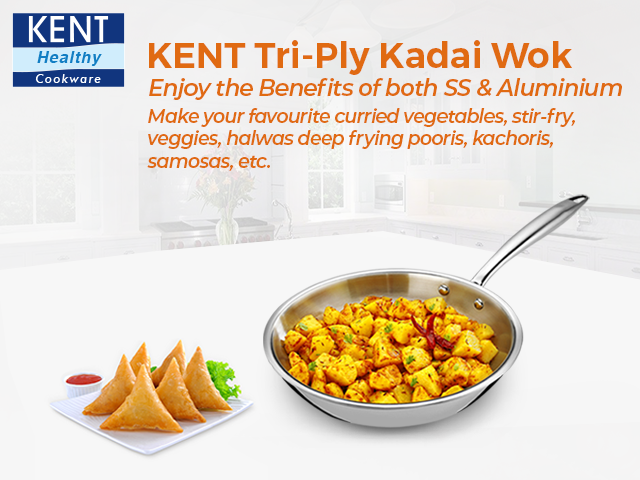 KENT Tri-Ply Kadai Wok with SS Lid KENT Tri-Ply Kadai Wok with SS Lid