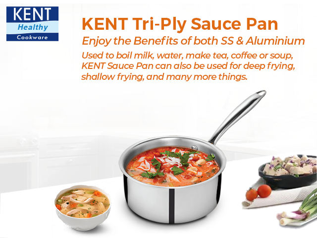 KENT Tri-Ply Sauce Pan with SS Lid 