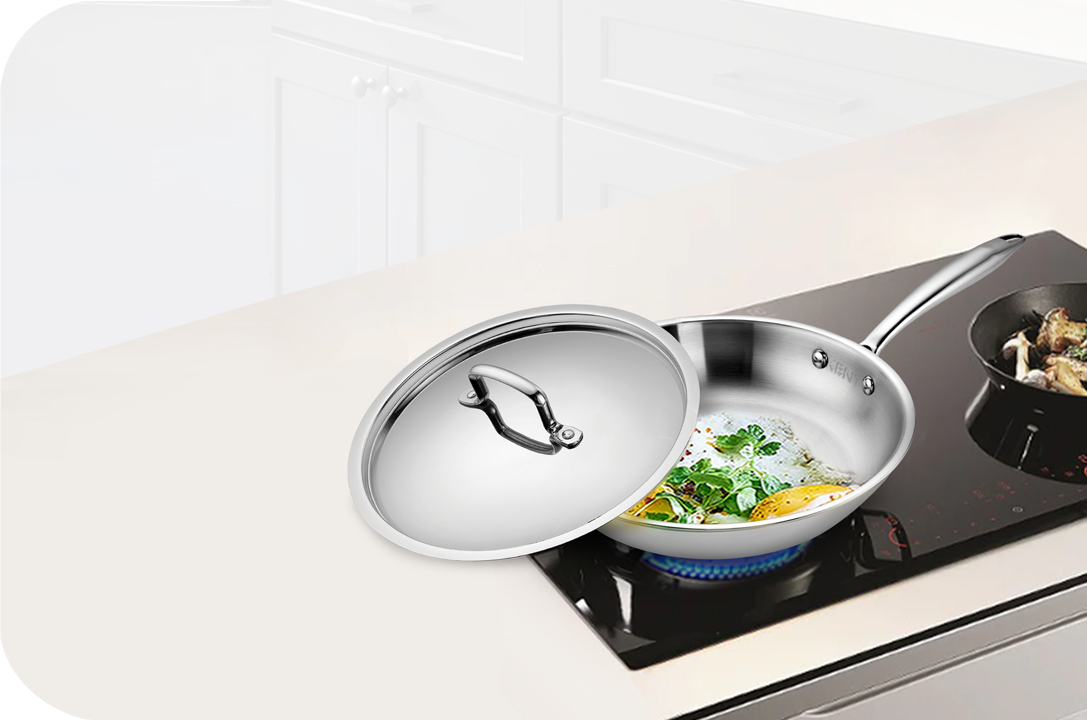 KENT Tri-Ply Frying Pan with Glass Lid 